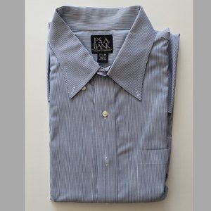 Jos A Bank Men's long sleeved dress shirt Navy/White pinstripe SZ 17.5 - 36